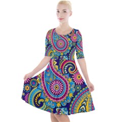 Ornament Quarter Sleeve A-line Dress