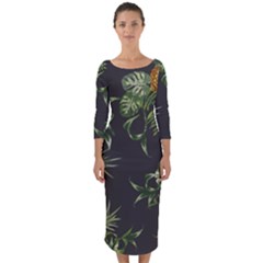 Pineapples Pattern Quarter Sleeve Midi Bodycon Dress by Sobalvarro