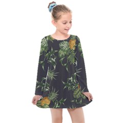 Pineapples Pattern Kids  Long Sleeve Dress by Sobalvarro