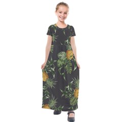 Pineapples Pattern Kids  Short Sleeve Maxi Dress by Sobalvarro