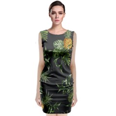 Pineapples Pattern Sleeveless Velvet Midi Dress