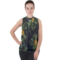 Pineapples Pattern Mock Neck Chiffon Sleeveless Top by Sobalvarro