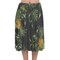 Pineapples Pattern Velvet Flared Midi Skirt by Sobalvarro