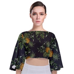 Pineapples Pattern Tie Back Butterfly Sleeve Chiffon Top by Sobalvarro