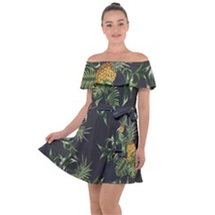 Pineapples Pattern Off Shoulder Velour Dress by Sobalvarro