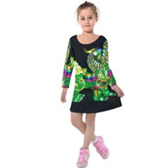 Green Ki Rin Kids  Long Sleeve Velvet Dress