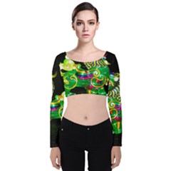 Green Ki Rin Velvet Long Sleeve Crop Top