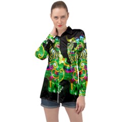 Green Ki Rin Long Sleeve Satin Shirt