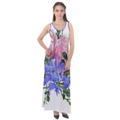 Flowers Roses Bluebells Arrangement Sleeveless Velour Maxi Dress by Simbadda