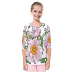 Flowers Anemone Arrangement Cut Out Kids  Quarter Sleeve Raglan Tee