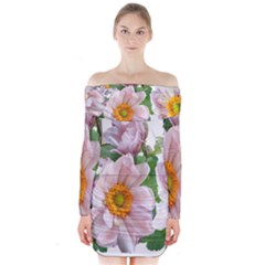 Flowers Anemone Arrangement Cut Out Long Sleeve Off Shoulder Dress by Simbadda