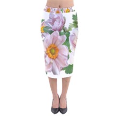 Flowers Anemone Arrangement Cut Out Velvet Midi Pencil Skirt by Simbadda