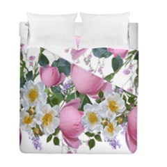 Flowers Roses Pink White Blooms Duvet Cover Double Side (full/ Double Size) by Simbadda