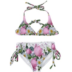 Flowers Roses Pink White Blooms Kids  Classic Bikini Set by Simbadda