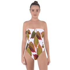 Leaves Autumn Fall Colorful Tie Back One Piece Swimsuit by Simbadda