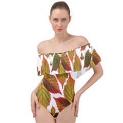 Leaves Autumn Fall Colorful Off Shoulder Velour Bodysuit  by Simbadda