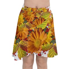 Flowers Arrangement Autumn Daisies Chiffon Wrap Front Skirt by Simbadda