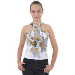 Lilies White Belladonna Cross Neck Velour Top by Simbadda