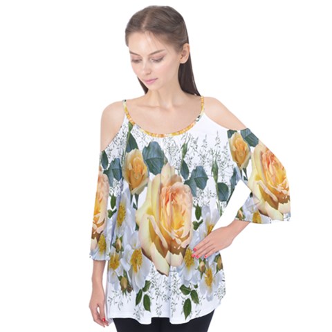 Flowers Roses White Yellow Flutter Tees by Simbadda