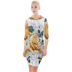 Flowers Roses White Yellow Quarter Sleeve Hood Bodycon Dress by Simbadda