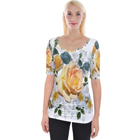 Flowers Roses White Yellow Wide Neckline Tee by Simbadda