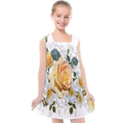 Flowers Roses White Yellow Kids  Cross Back Dress by Simbadda