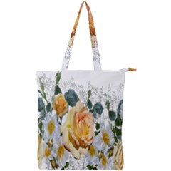 Flowers Roses White Yellow Double Zip Up Tote Bag by Simbadda