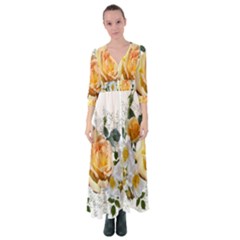 Flowers Roses White Yellow Button Up Maxi Dress by Simbadda