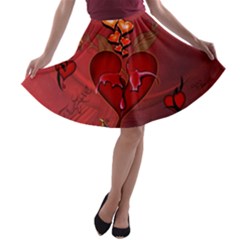 Wonderful Hearts And Rose A-line Skater Skirt