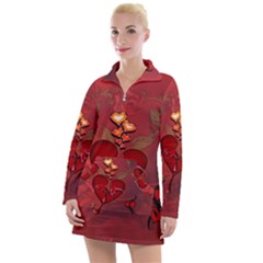 Wonderful Hearts And Rose Women s Long Sleeve Casual Dress by FantasyWorld7