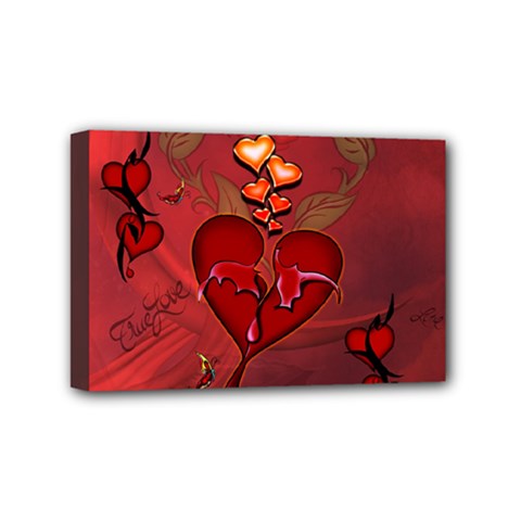 Wonderful Hearts And Rose Mini Canvas 6  X 4  (stretched) by FantasyWorld7