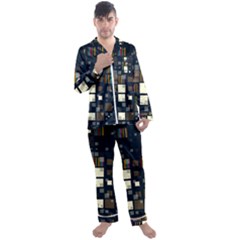 Blocks Pattern Rainbow, Backgrounds Textures Men s Satin Pajamas Long Pants Set