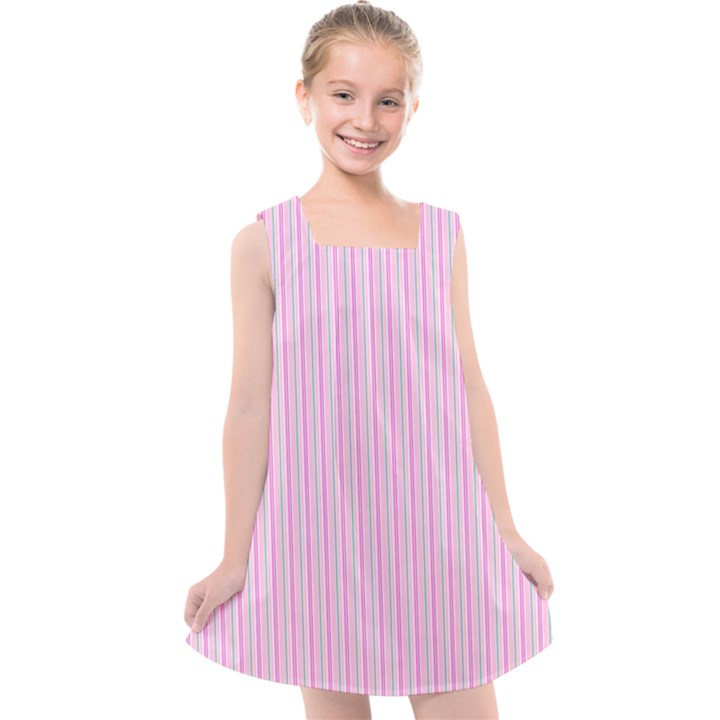 Pink Stripes Vertical  Kids  Cross Back Dress