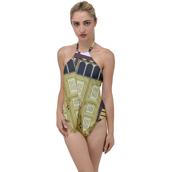 Graphic Door Entry Exterior House Go with the Flow One Piece Swimsuit