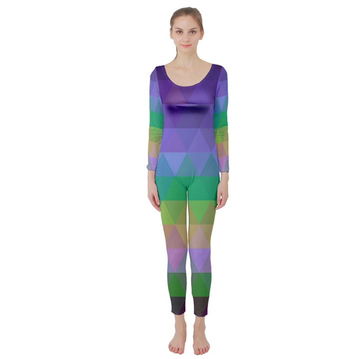 Abstract Texture Triangle Geometric Long Sleeve Catsuit