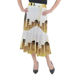 Life Urban City Scene Building Midi Mermaid Skirt by Simbadda