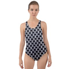 Fabric Black And White Material Cut-out Back One Piece Swimsuit by Simbadda