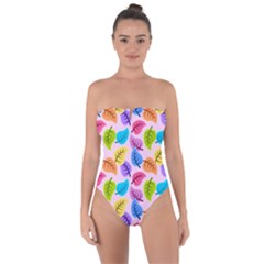 Background Abstract Leaves Color Tie Back One Piece Swimsuit by Simbadda