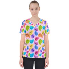 Background Abstract Leaves Color Women s V-neck Scrub Top by Simbadda