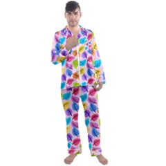 Background Abstract Leaves Color Men s Satin Pajamas Long Pants Set