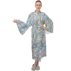 Mandala Floral Line Art Decorative Maxi Tie Front Velour Kimono