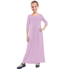 Pink Stripes Horizontal  Kids  Quarter Sleeve Maxi Dress by retrotoomoderndesigns