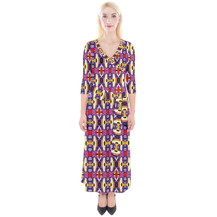 K 8 Quarter Sleeve Wrap Maxi Dress