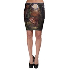 Awesome Wolf In The Darkness Of The Night Bodycon Skirt by FantasyWorld7