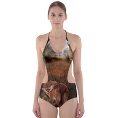 Awesome Wolf In The Darkness Of The Night Cut-out One Piece Swimsuit by FantasyWorld7