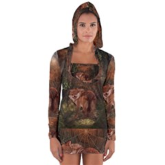 Awesome Wolf In The Darkness Of The Night Long Sleeve Hooded T-shirt by FantasyWorld7