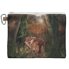 Awesome Wolf In The Darkness Of The Night Canvas Cosmetic Bag (xxl) by FantasyWorld7