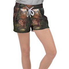 Awesome Wolf In The Darkness Of The Night Women s Velour Lounge Shorts by FantasyWorld7