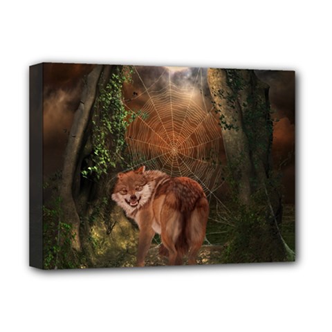 Awesome Wolf In The Darkness Of The Night Deluxe Canvas 16  X 12  (stretched)  by FantasyWorld7