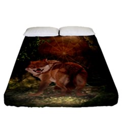 Awesome Wolf In The Darkness Of The Night Fitted Sheet (queen Size) by FantasyWorld7